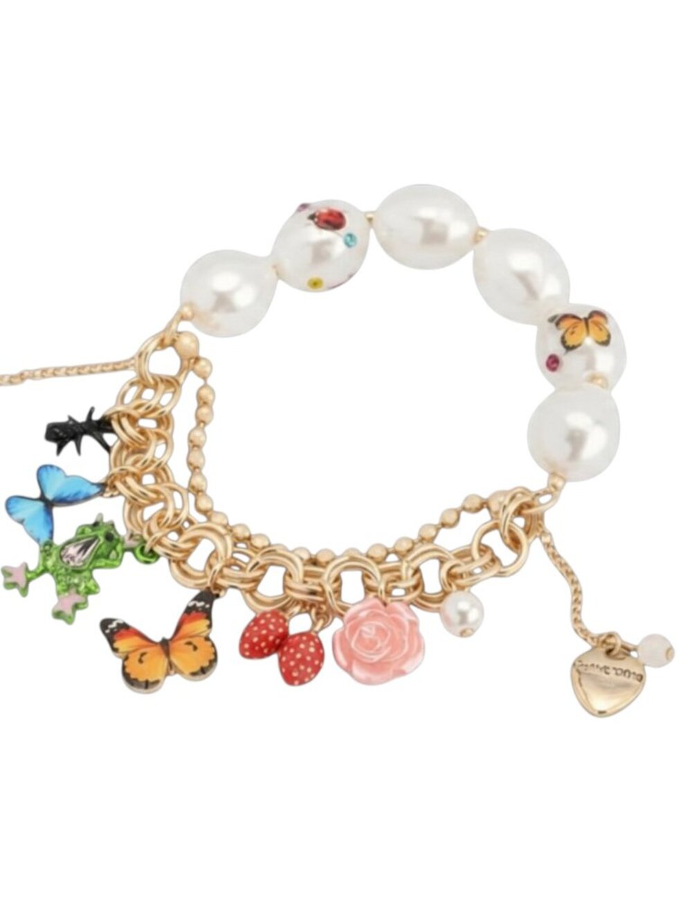 Betsey Johnson Faux Stone Backyard Butterfly Mixed Charm Pearl Stretch Bracelet